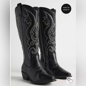 Black Embroidered Western Boots